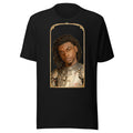 Black t-shirt featuring an exclusive pencil-sketch and engraving portrait of Ken Carson. The design depicts the artist as a medieval knight wearing detailed plate armor. The artwork is encased in an ornate gold arched border inspired by 14th-century illum